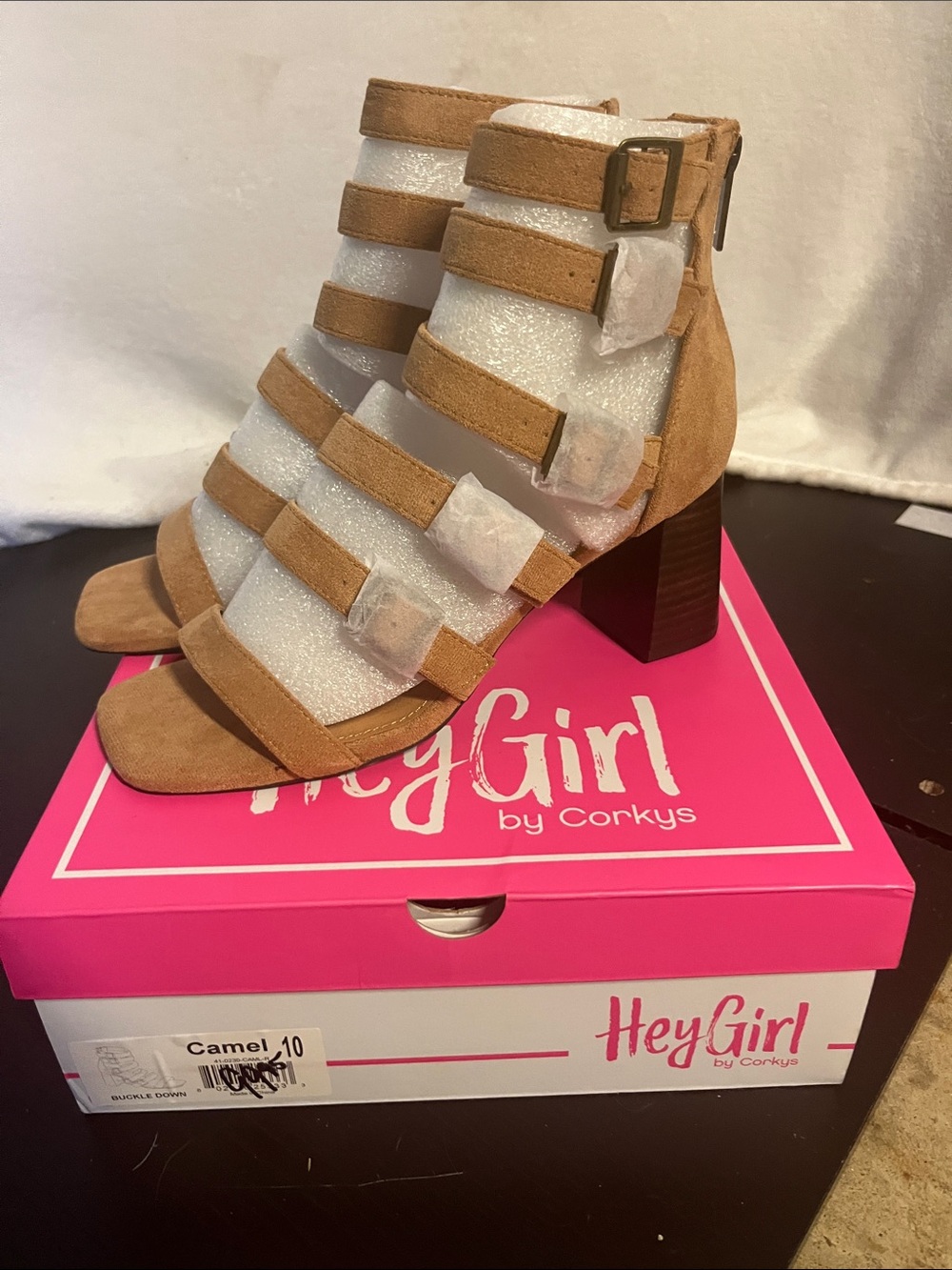 Corkys Camel Strappy Block Heel Sandals